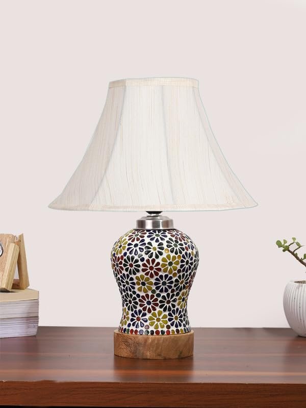 Multicolor Table Lamp | Artistic Mosaic Glass with Sturdy Wood Base | Decorative Ambient Light for Home D�cor | Perfect Blend of Modern & Traditional Style - Model DG116