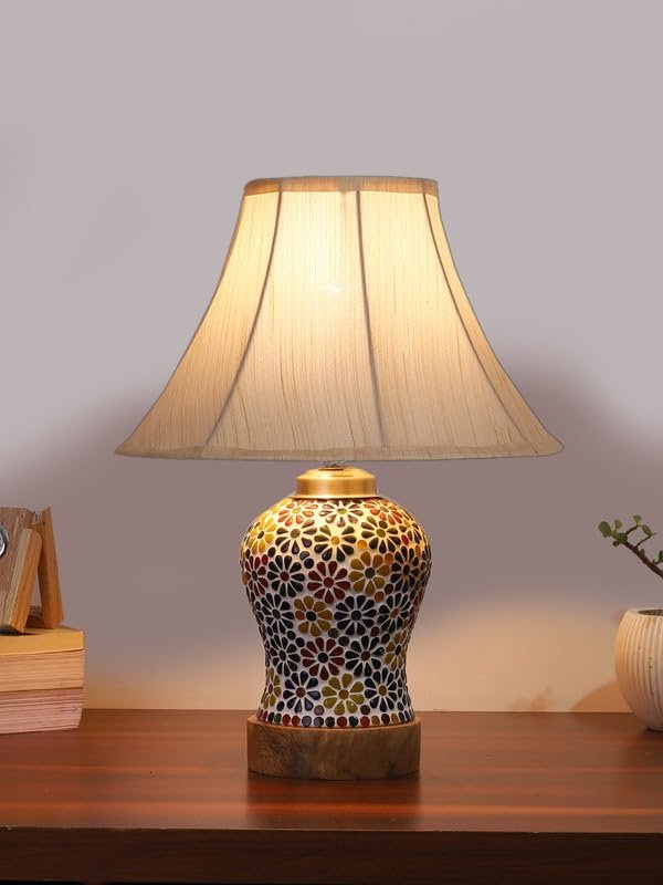Multicolor Table Lamp | Artistic Mosaic Glass with Sturdy Wood Base | Decorative Ambient Light for Home D�cor | Perfect Blend of Modern & Traditional Style - Model DG116