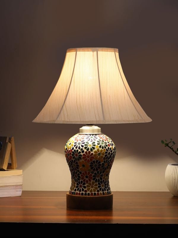 Multicolor Table Lamp | Artistic Mosaic Glass with Sturdy Wood Base | Decorative Ambient Light for Home D�cor | Perfect Blend of Modern & Traditional Style - Model DG116