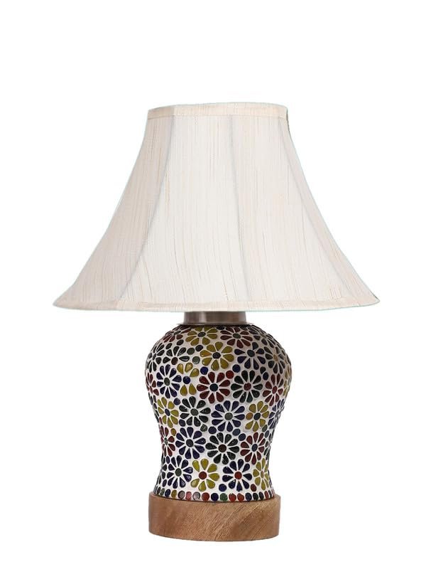 Multicolor Table Lamp | Artistic Mosaic Glass with Sturdy Wood Base | Decorative Ambient Light for Home D�cor | Perfect Blend of Modern & Traditional Style - Model DG116