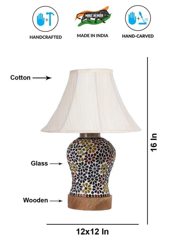 Multicolor Table Lamp | Artistic Mosaic Glass with Sturdy Wood Base | Decorative Ambient Light for Home D�cor | Perfect Blend of Modern & Traditional Style - Model DG116