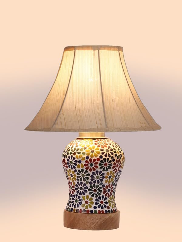 Multicolor Table Lamp | Artistic Mosaic Glass with Sturdy Wood Base | Decorative Ambient Light for Home D�cor | Perfect Blend of Modern & Traditional Style - Model DG116