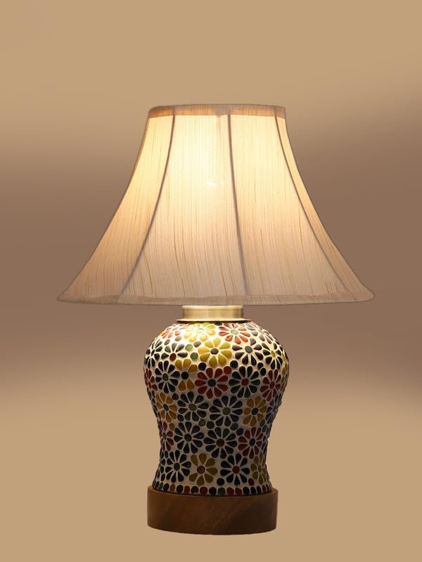 Multicolor Table Lamp | Artistic Mosaic Glass with Sturdy Wood Base | Decorative Ambient Light for Home D�cor | Perfect Blend of Modern & Traditional Style - Model DG116
