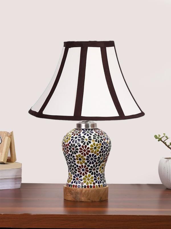 Multicolor Table Lamp | Artistic Mosaic Glass with Sturdy Wood Base | Decorative Ambient Light for Home D�cor | Perfect Blend of Modern & Traditional Style - Model DG117