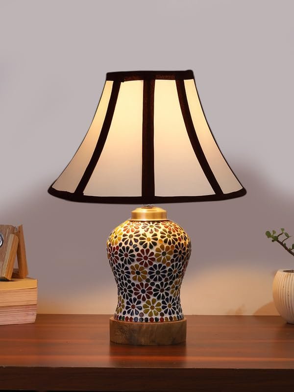 Multicolor Table Lamp | Artistic Mosaic Glass with Sturdy Wood Base | Decorative Ambient Light for Home D�cor | Perfect Blend of Modern & Traditional Style - Model DG117