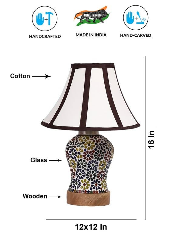 Multicolor Table Lamp | Artistic Mosaic Glass with Sturdy Wood Base | Decorative Ambient Light for Home D�cor | Perfect Blend of Modern & Traditional Style - Model DG117
