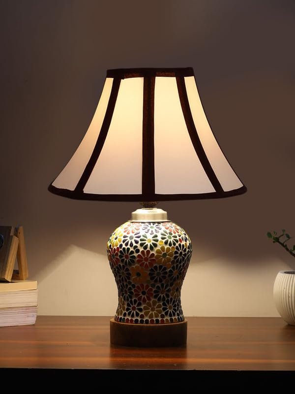 Multicolor Table Lamp | Artistic Mosaic Glass with Sturdy Wood Base | Decorative Ambient Light for Home D�cor | Perfect Blend of Modern & Traditional Style - Model DG117