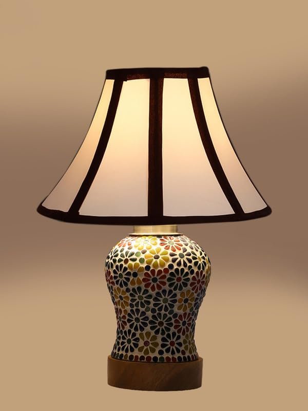 Multicolor Table Lamp | Artistic Mosaic Glass with Sturdy Wood Base | Decorative Ambient Light for Home D�cor | Perfect Blend of Modern & Traditional Style - Model DG117