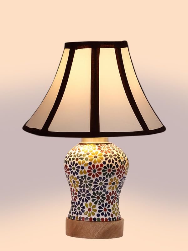 Multicolor Table Lamp | Artistic Mosaic Glass with Sturdy Wood Base | Decorative Ambient Light for Home D�cor | Perfect Blend of Modern & Traditional Style - Model DG117