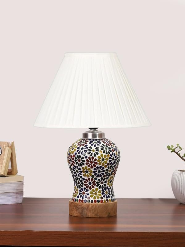 Multicolor Table Lamp | Artistic Mosaic Glass with Sturdy Wood Base | Decorative Ambient Light for Home D�cor | Perfect Blend of Modern & Traditional Style - Model DG118