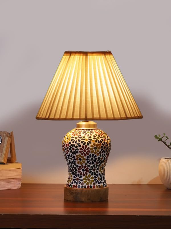 Multicolor Table Lamp | Artistic Mosaic Glass with Sturdy Wood Base | Decorative Ambient Light for Home D�cor | Perfect Blend of Modern & Traditional Style - Model DG118