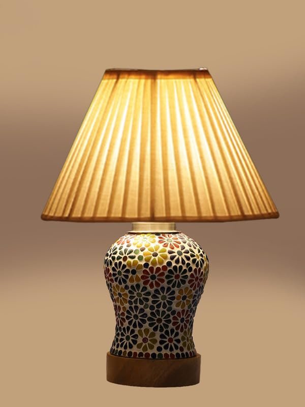 Multicolor Table Lamp | Artistic Mosaic Glass with Sturdy Wood Base | Decorative Ambient Light for Home D�cor | Perfect Blend of Modern & Traditional Style - Model DG118