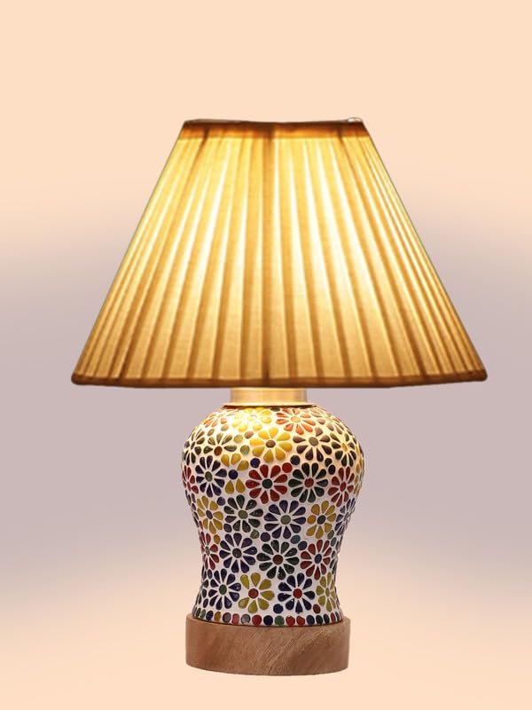 Multicolor Table Lamp | Artistic Mosaic Glass with Sturdy Wood Base | Decorative Ambient Light for Home D�cor | Perfect Blend of Modern & Traditional Style - Model DG118
