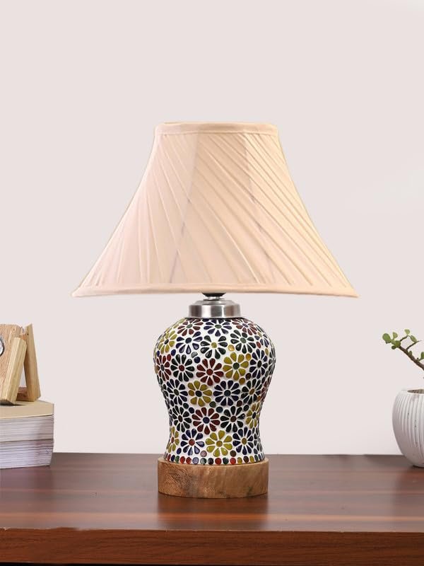 Multicolor Table Lamp | Artistic Mosaic Glass with Sturdy Wood Base | Decorative Ambient Light for Home D�cor | Perfect Blend of Modern & Traditional Style - Model DG119