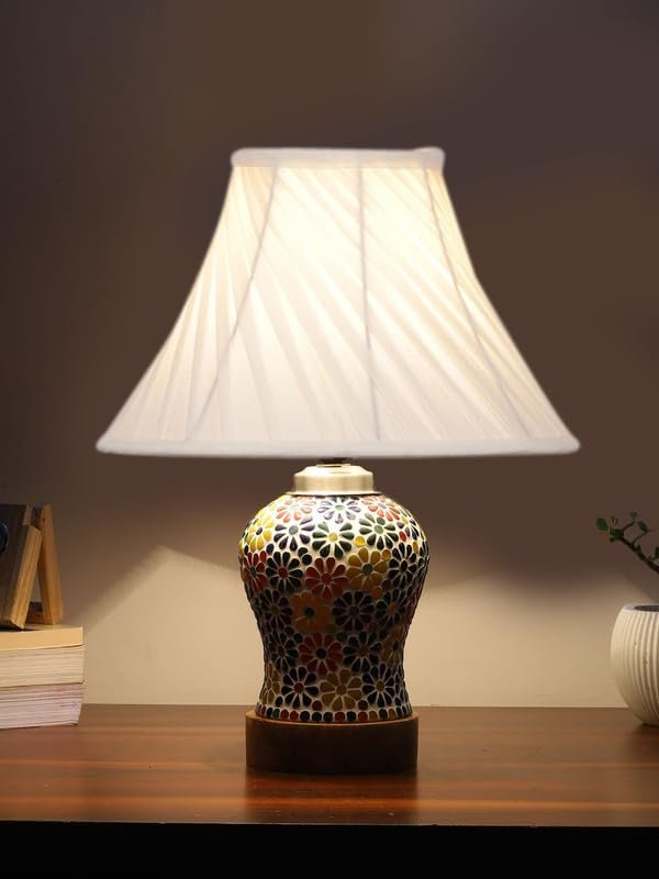 Multicolor Table Lamp | Artistic Mosaic Glass with Sturdy Wood Base | Decorative Ambient Light for Home D�cor | Perfect Blend of Modern & Traditional Style - Model DG119