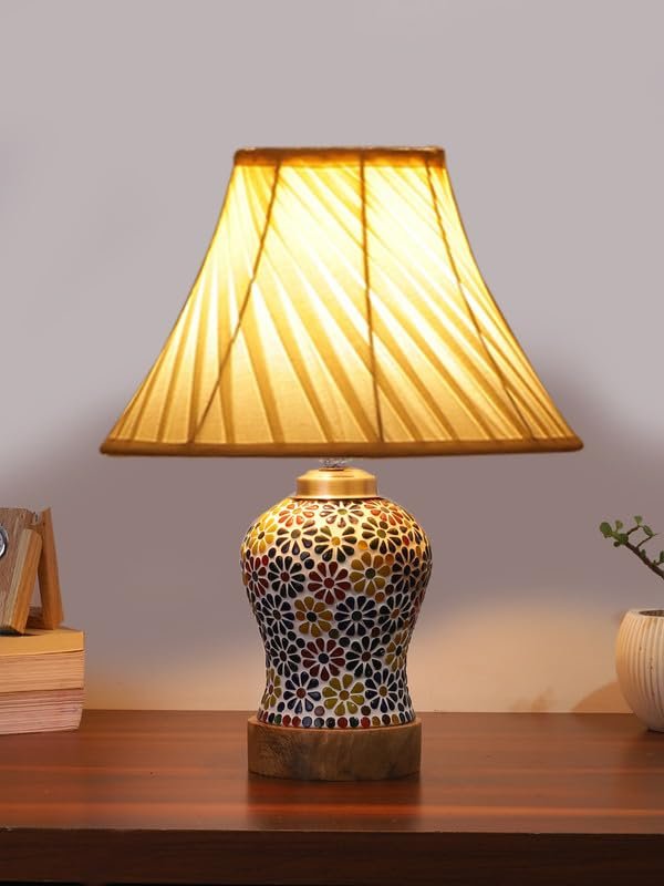 Multicolor Table Lamp | Artistic Mosaic Glass with Sturdy Wood Base | Decorative Ambient Light for Home D�cor | Perfect Blend of Modern & Traditional Style - Model DG119