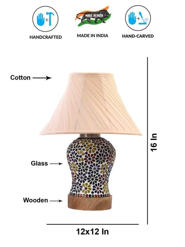 Multicolor Table Lamp | Artistic Mosaic Glass with Sturdy Wood Base | Decorative Ambient Light for Home D�cor | Perfect Blend of Modern & Traditional Style - Model DG119