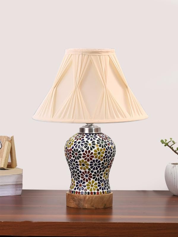 Multicolor Table Lamp | Artistic Mosaic Glass with Sturdy Wood Base | Decorative Ambient Light for Home D�cor | Perfect Blend of Modern & Traditional Style - Model DG120