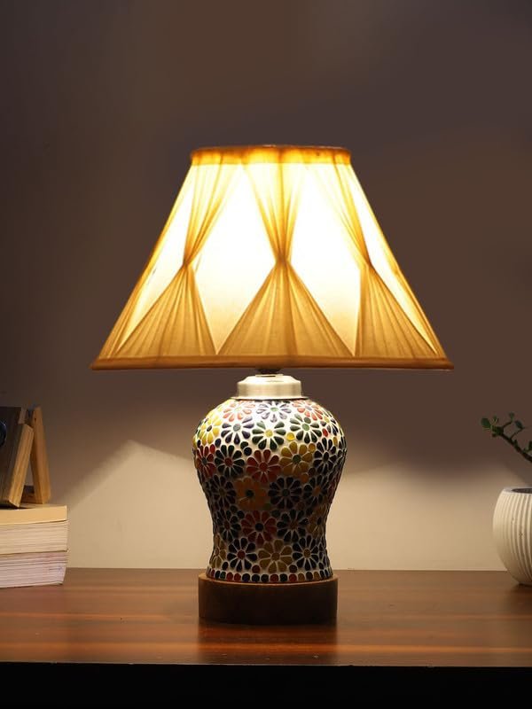 Multicolor Table Lamp | Artistic Mosaic Glass with Sturdy Wood Base | Decorative Ambient Light for Home D�cor | Perfect Blend of Modern & Traditional Style - Model DG120