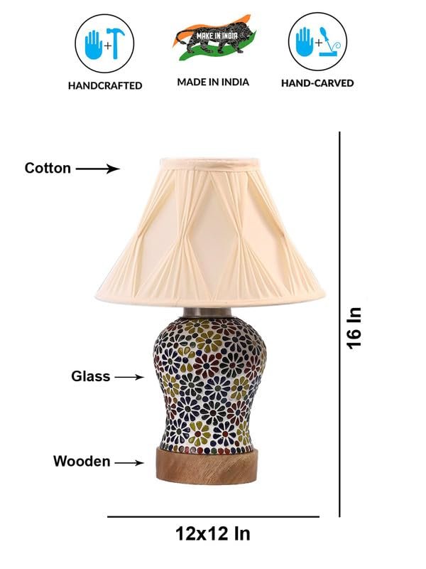 Multicolor Table Lamp | Artistic Mosaic Glass with Sturdy Wood Base | Decorative Ambient Light for Home D�cor | Perfect Blend of Modern & Traditional Style - Model DG120