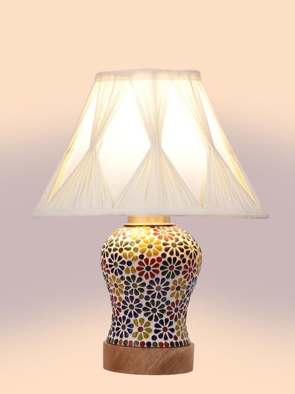 Multicolor Table Lamp | Artistic Mosaic Glass with Sturdy Wood Base | Decorative Ambient Light for Home D�cor | Perfect Blend of Modern & Traditional Style - Model DG120