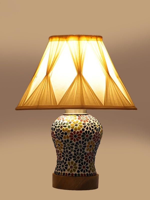 Multicolor Table Lamp | Artistic Mosaic Glass with Sturdy Wood Base | Decorative Ambient Light for Home D�cor | Perfect Blend of Modern & Traditional Style - Model DG120