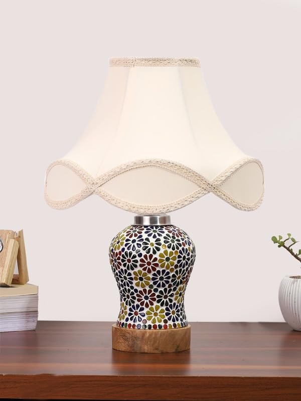 Multicolor Table Lamp | Artistic Mosaic Glass with Sturdy Wood Base | Decorative Ambient Light for Home D�cor | Perfect Blend of Modern & Traditional Style - Model DG121