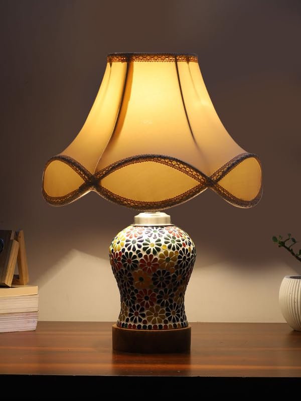 Multicolor Table Lamp | Artistic Mosaic Glass with Sturdy Wood Base | Decorative Ambient Light for Home D�cor | Perfect Blend of Modern & Traditional Style - Model DG121