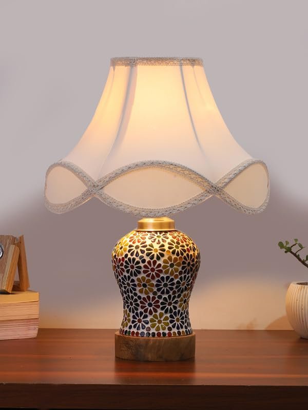 Multicolor Table Lamp | Artistic Mosaic Glass with Sturdy Wood Base | Decorative Ambient Light for Home D�cor | Perfect Blend of Modern & Traditional Style - Model DG121