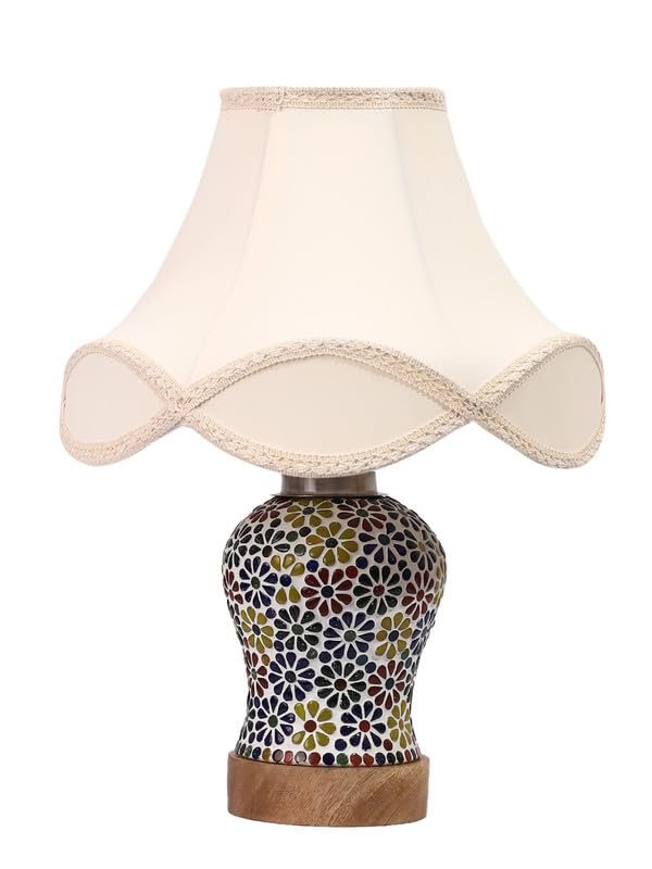 Multicolor Table Lamp | Artistic Mosaic Glass with Sturdy Wood Base | Decorative Ambient Light for Home D�cor | Perfect Blend of Modern & Traditional Style - Model DG121