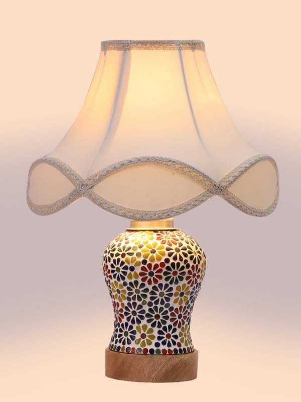Multicolor Table Lamp | Artistic Mosaic Glass with Sturdy Wood Base | Decorative Ambient Light for Home D�cor | Perfect Blend of Modern & Traditional Style - Model DG121