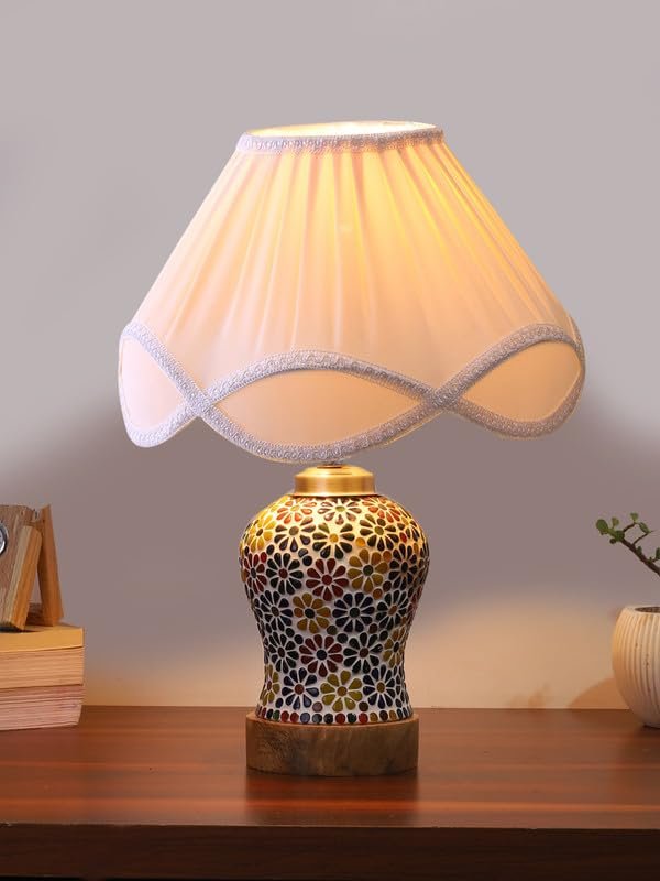 Multicolor Table Lamp | Artistic Mosaic Glass with Sturdy Wood Base | Decorative Ambient Light for Home D�cor | Perfect Blend of Modern & Traditional Style - Model DG122