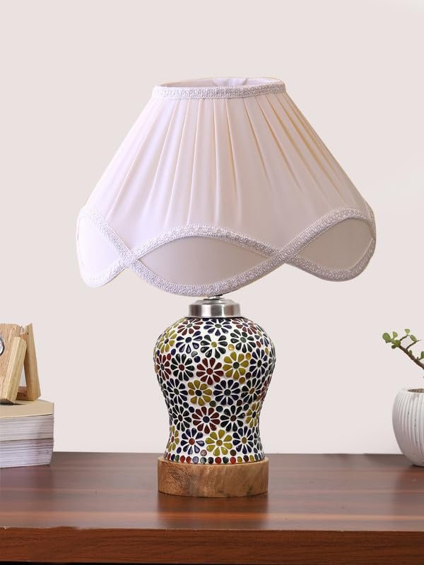 Multicolor Table Lamp | Artistic Mosaic Glass with Sturdy Wood Base | Decorative Ambient Light for Home D�cor | Perfect Blend of Modern & Traditional Style - Model DG122