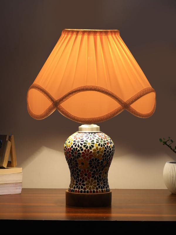 Multicolor Table Lamp | Artistic Mosaic Glass with Sturdy Wood Base | Decorative Ambient Light for Home D�cor | Perfect Blend of Modern & Traditional Style - Model DG122