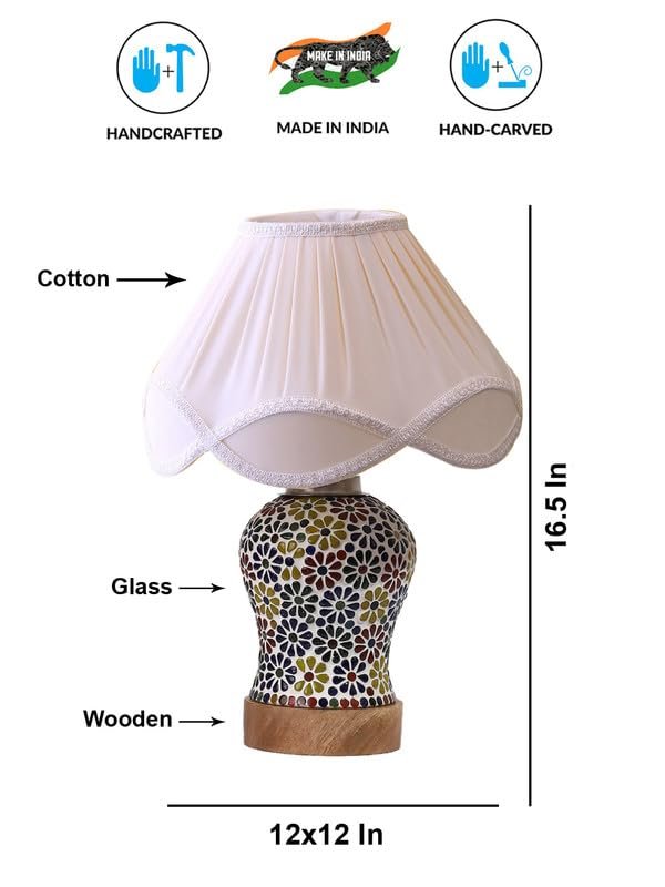 Multicolor Table Lamp | Artistic Mosaic Glass with Sturdy Wood Base | Decorative Ambient Light for Home D�cor | Perfect Blend of Modern & Traditional Style - Model DG122