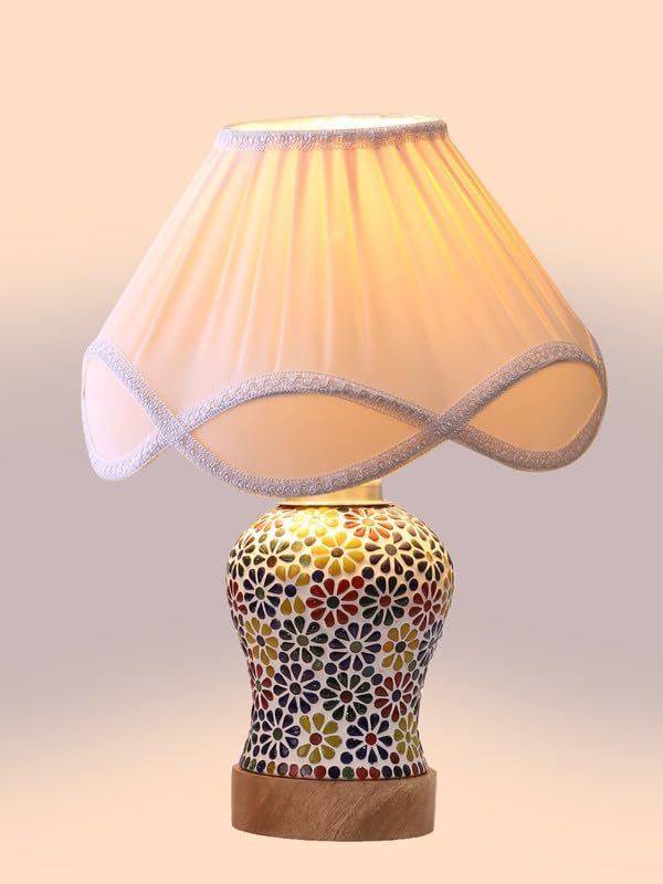 Multicolor Table Lamp | Artistic Mosaic Glass with Sturdy Wood Base | Decorative Ambient Light for Home D�cor | Perfect Blend of Modern & Traditional Style - Model DG122