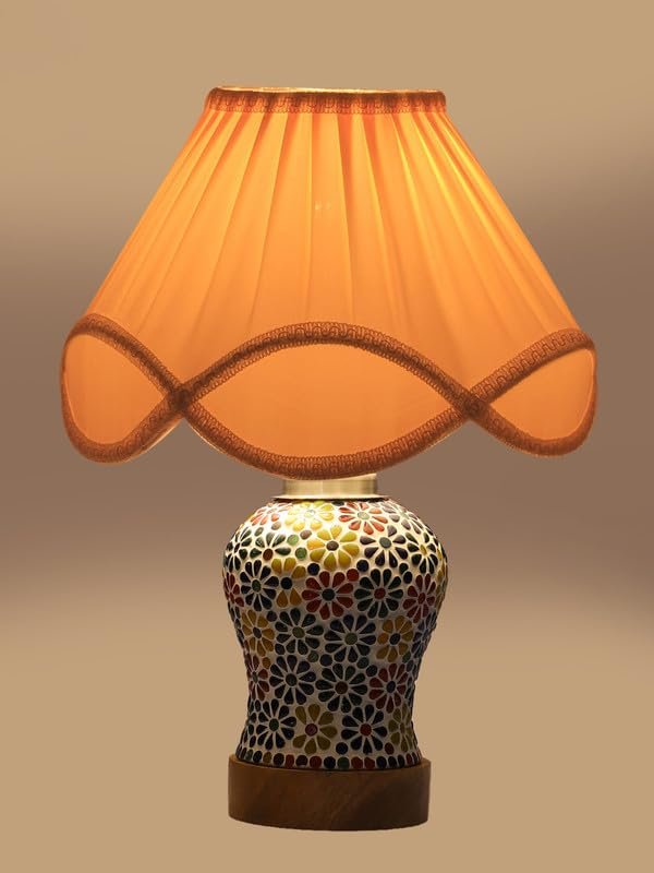 Multicolor Table Lamp | Artistic Mosaic Glass with Sturdy Wood Base | Decorative Ambient Light for Home D�cor | Perfect Blend of Modern & Traditional Style - Model DG122