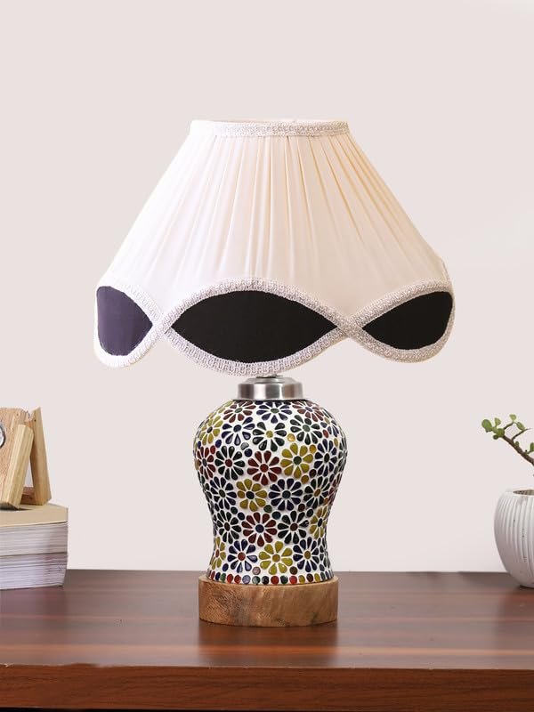 Multicolor Table Lamp | Artistic Mosaic Glass with Sturdy Wood Base | Decorative Ambient Light for Home D�cor | Perfect Blend of Modern & Traditional Style - Model DG123