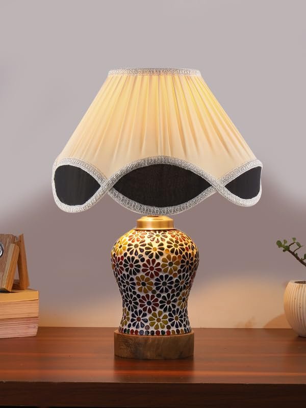 Multicolor Table Lamp | Artistic Mosaic Glass with Sturdy Wood Base | Decorative Ambient Light for Home D�cor | Perfect Blend of Modern & Traditional Style - Model DG123