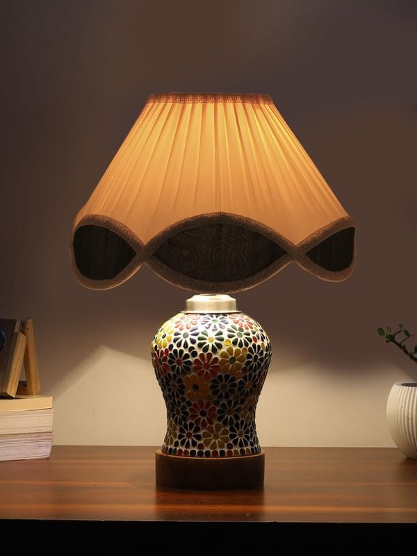 Multicolor Table Lamp | Artistic Mosaic Glass with Sturdy Wood Base | Decorative Ambient Light for Home D�cor | Perfect Blend of Modern & Traditional Style - Model DG123