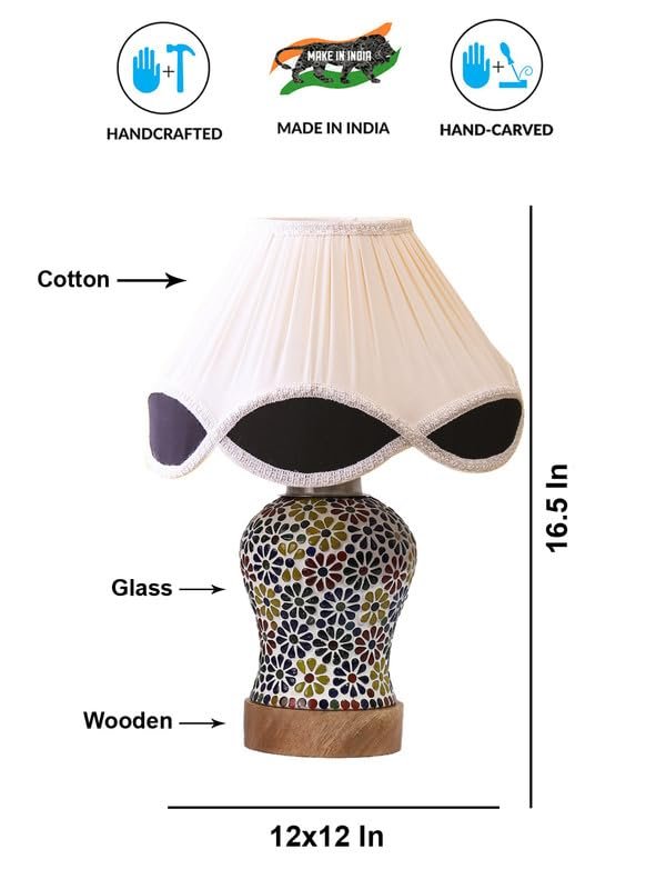 Multicolor Table Lamp | Artistic Mosaic Glass with Sturdy Wood Base | Decorative Ambient Light for Home D�cor | Perfect Blend of Modern & Traditional Style - Model DG123
