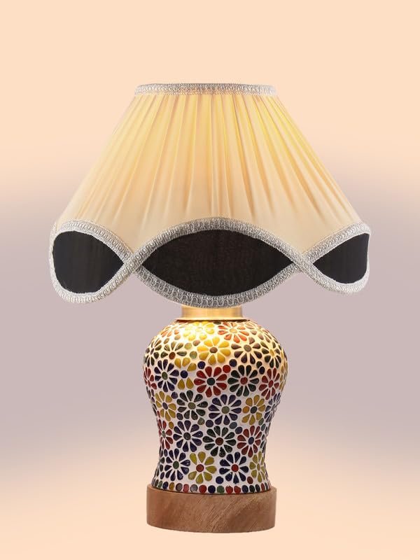 Multicolor Table Lamp | Artistic Mosaic Glass with Sturdy Wood Base | Decorative Ambient Light for Home D�cor | Perfect Blend of Modern & Traditional Style - Model DG123