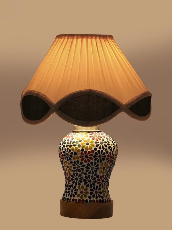 Multicolor Table Lamp | Artistic Mosaic Glass with Sturdy Wood Base | Decorative Ambient Light for Home D�cor | Perfect Blend of Modern & Traditional Style - Model DG123