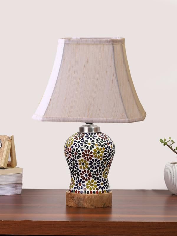 Multicolor Table Lamp | Artistic Mosaic Glass with Sturdy Wood Base | Decorative Ambient Light for Home D�cor | Perfect Blend of Modern & Traditional Style - Model DG124