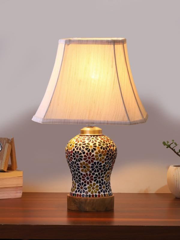Multicolor Table Lamp | Artistic Mosaic Glass with Sturdy Wood Base | Decorative Ambient Light for Home D�cor | Perfect Blend of Modern & Traditional Style - Model DG124