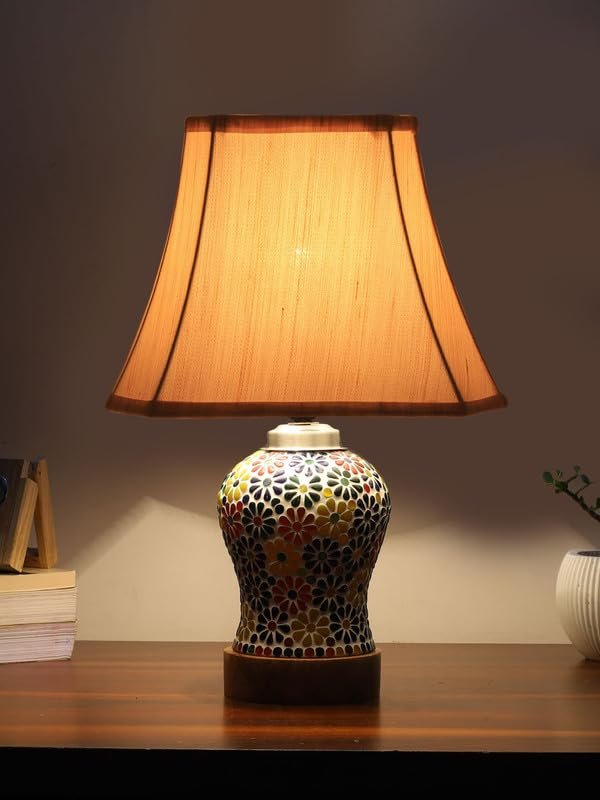 Multicolor Table Lamp | Artistic Mosaic Glass with Sturdy Wood Base | Decorative Ambient Light for Home D�cor | Perfect Blend of Modern & Traditional Style - Model DG124