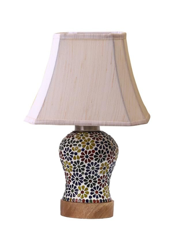 Multicolor Table Lamp | Artistic Mosaic Glass with Sturdy Wood Base | Decorative Ambient Light for Home D�cor | Perfect Blend of Modern & Traditional Style - Model DG124