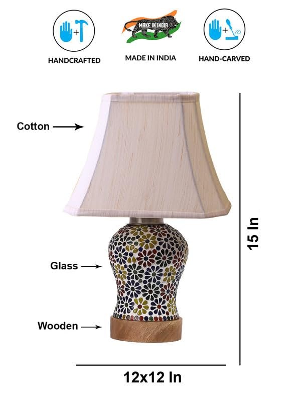 Multicolor Table Lamp | Artistic Mosaic Glass with Sturdy Wood Base | Decorative Ambient Light for Home D�cor | Perfect Blend of Modern & Traditional Style - Model DG124