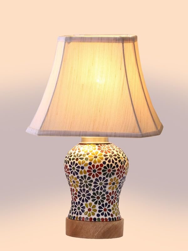 Multicolor Table Lamp | Artistic Mosaic Glass with Sturdy Wood Base | Decorative Ambient Light for Home D�cor | Perfect Blend of Modern & Traditional Style - Model DG124