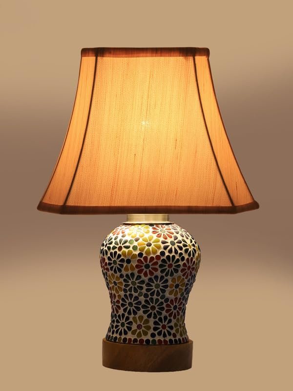 Multicolor Table Lamp | Artistic Mosaic Glass with Sturdy Wood Base | Decorative Ambient Light for Home D�cor | Perfect Blend of Modern & Traditional Style - Model DG124